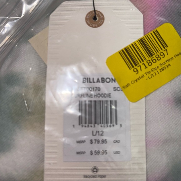 BILLABONG Surfline Hoodie Salty Crystal Tie Due French Terry Sweatshirt Crop - Picture 6 of 7